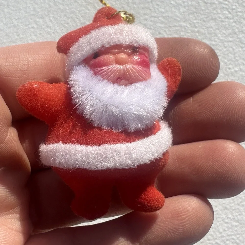 Vintage 1950s Flocked Santa And‎ Teddy Bear Christmas Ornaments Set Of 2 Japan